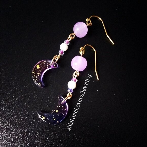 So Dainty & Girly! Lavender & Purple Moon Dangle Earrings! Sweet Spunky Unique - Picture 1 of 9